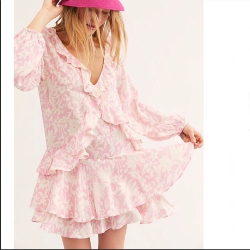 FREE PEOPLE NWT REBECCA RUFFLE DRESS BUBBLEGUM XS